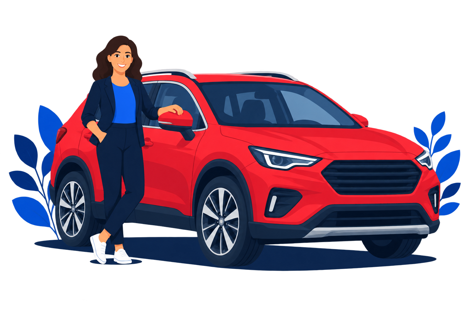 A driver standing beside her red SUV